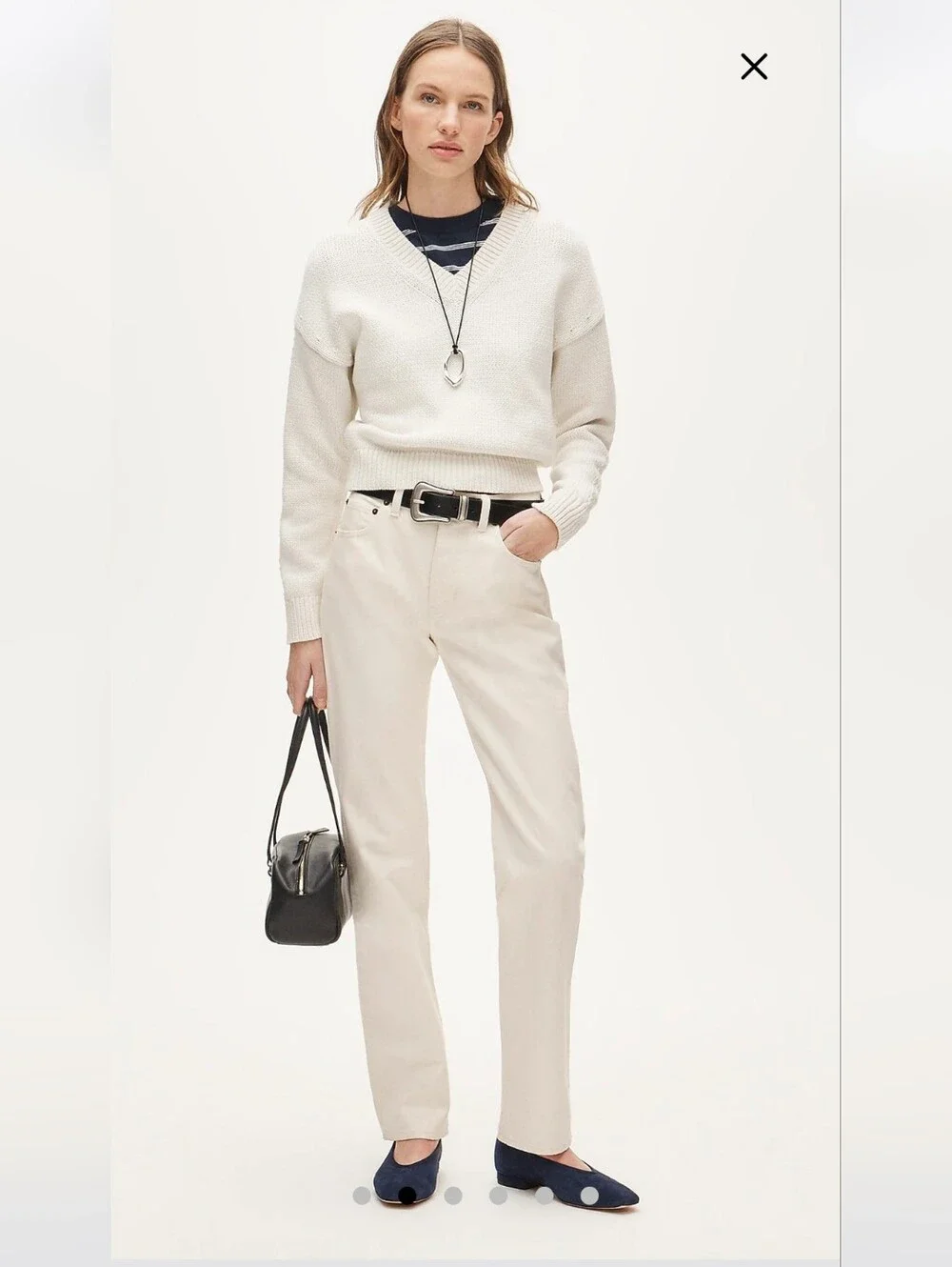 J.Crew Women’s Cotton-blend V-neck pullover sweater Cropped Sz L $118 Ivory